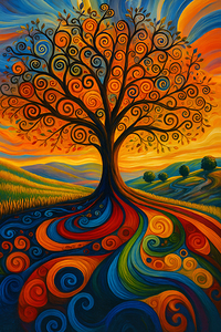 Tree of Life Swirl – Colorful Spiral Landscape Wall Art Print