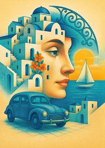 Sailboat & Vintage Car Wall Art Print.