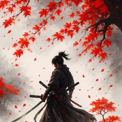 Red Maple Samurai – Japanese Warrior Autumn Art Print