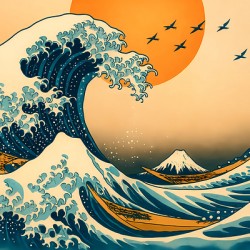 Great Wave Rising Sun – Japanese Minimalist Ocean Art Print