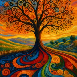 Tree of Life Swirl – Colorful Spiral Landscape Wall Art Print
