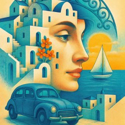 Sailboat & Vintage Car Wall Art Print.