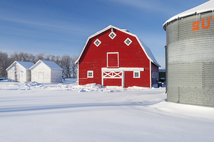 Red Barn and Grain Bins