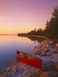 lake with canoe