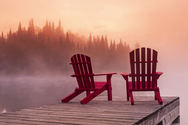 chairs on dock at  Lyons Lake by Dave Reede Photohgraphy