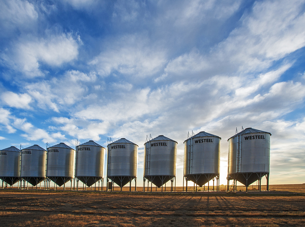 Grain Storage Bins at Sunrise by Dave Reede Photohgraphy