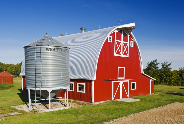 red barn and grain bin by Dave Reede Photohgraphy