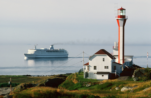 Ship Passing Lighthouse Print