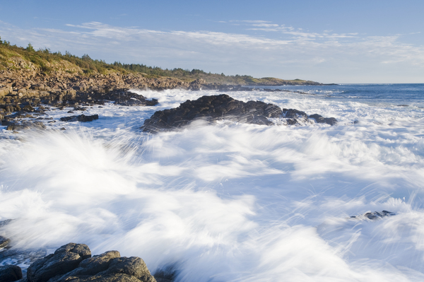waves over basalt rock cliffs Print