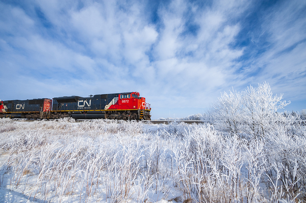 Train Passing a Snowy Landscape by Dave Reede Photohgraphy