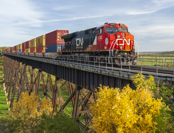 Rail Cars Carrying Containers on the Uno Trestle Bridge by Dave Reede Photohgraphy