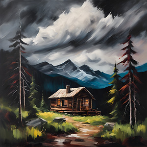 Acrylic painting of a mountain landscape