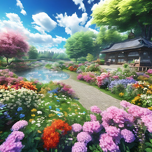 generate an 4k ultra HD anime style image of a beautiful flower garden