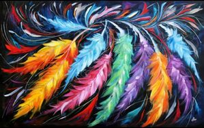 Abstract feather painting in oil on canvas