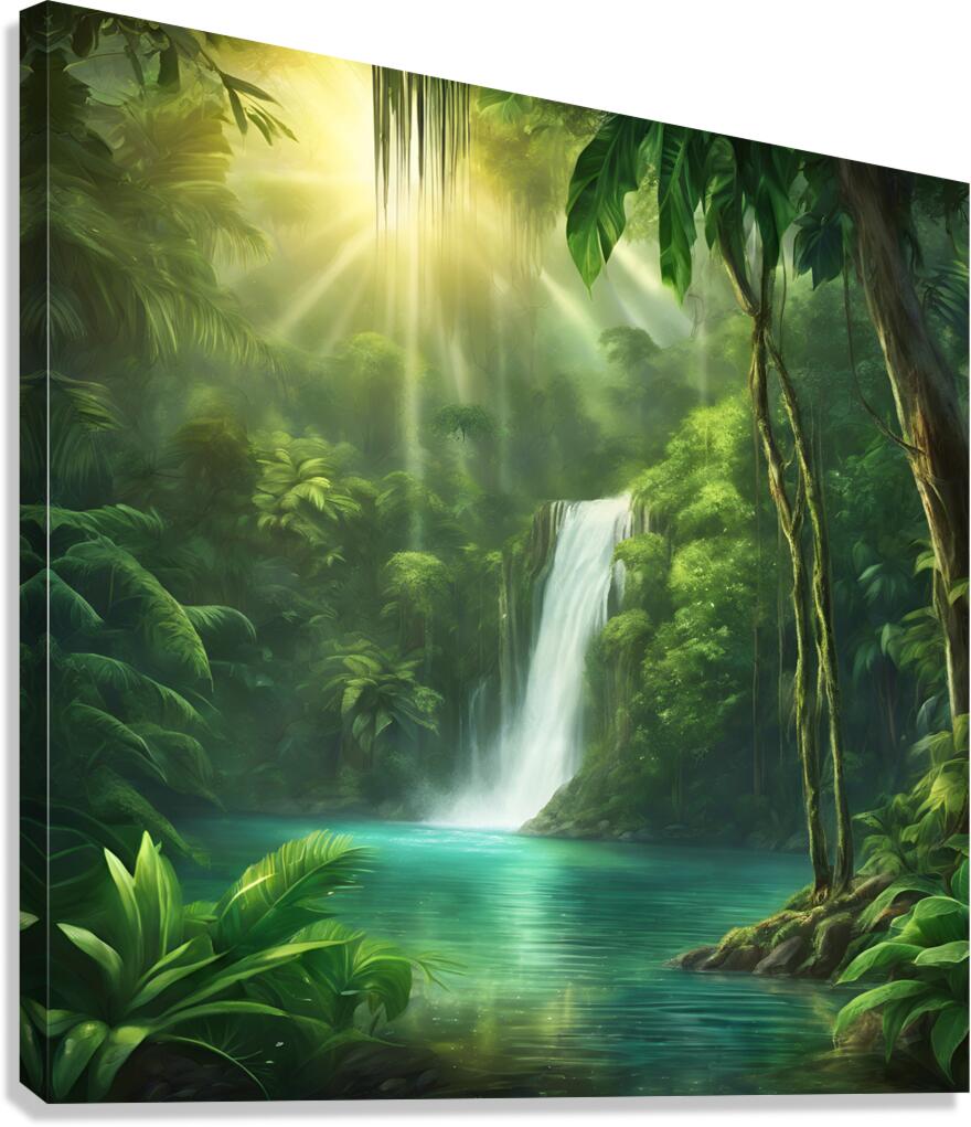 Beautiful waterfall in a lush jungle Canvas Print