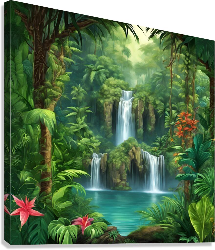 Enchanting waterfall in a lush jungle Canvas Print