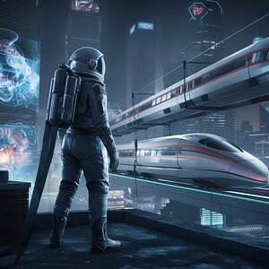 a futuristic cityscape at night illuminated by ne