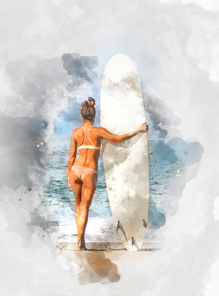 Surfer Girl Watercolor Print by Surf Posters Wall Art