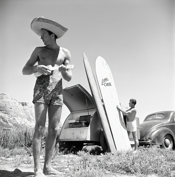 1950 Vintage SURFING PHOTO - Black and White by Surf Posters