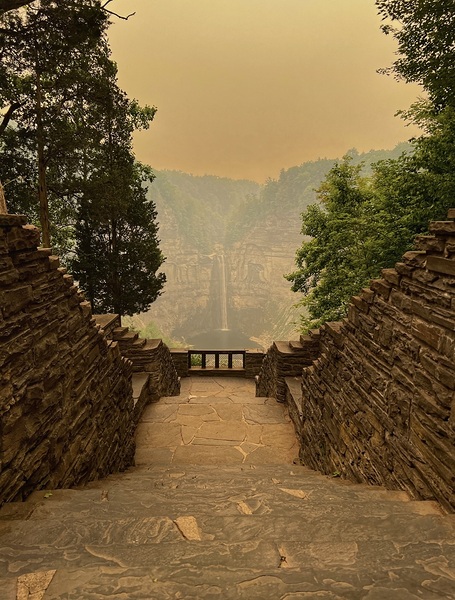 Wildfire haze over Taughannock by Sheela Balcome