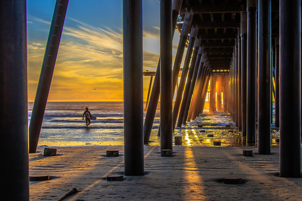 sunset pier surfer Print