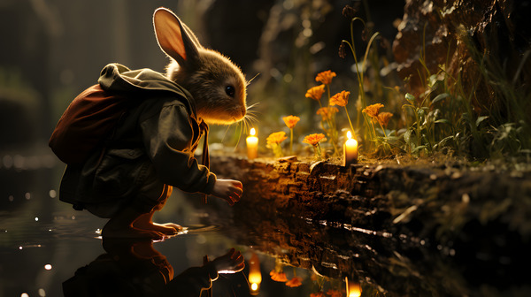 Whimsical Waterside Bunny. Print