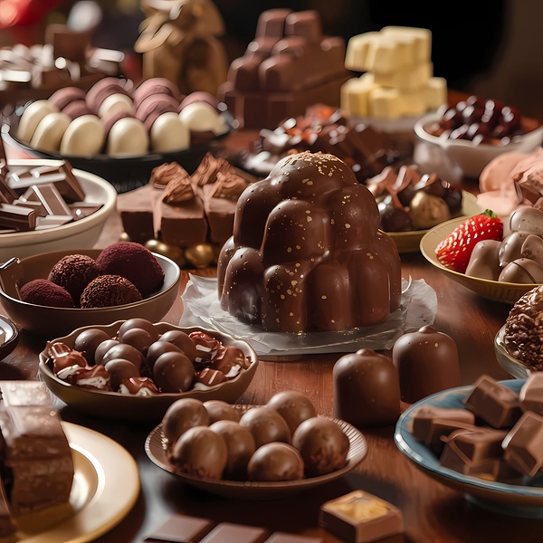a mouthwatering display of various chocolate deli Print