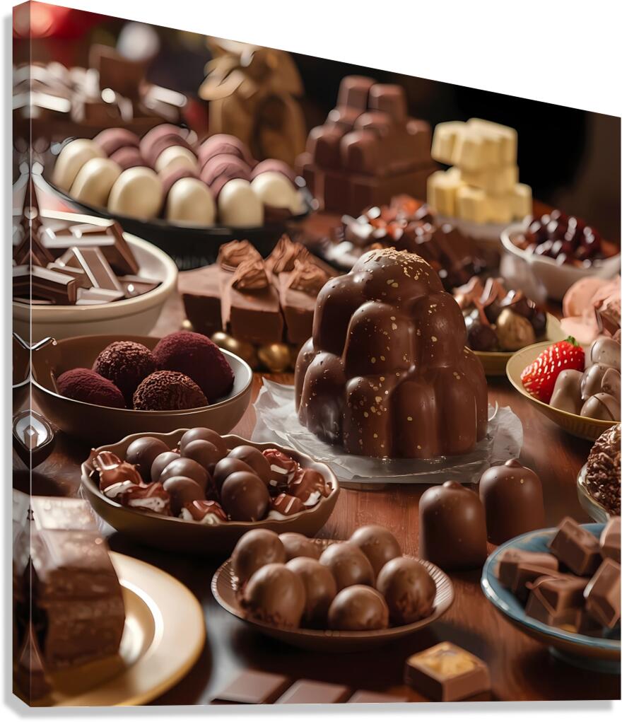 a mouthwatering display of various chocolate deli Canvas Print
