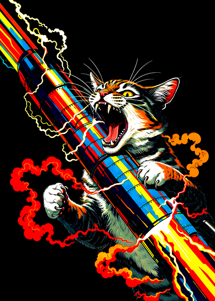 Cat Riding a Rocket Print