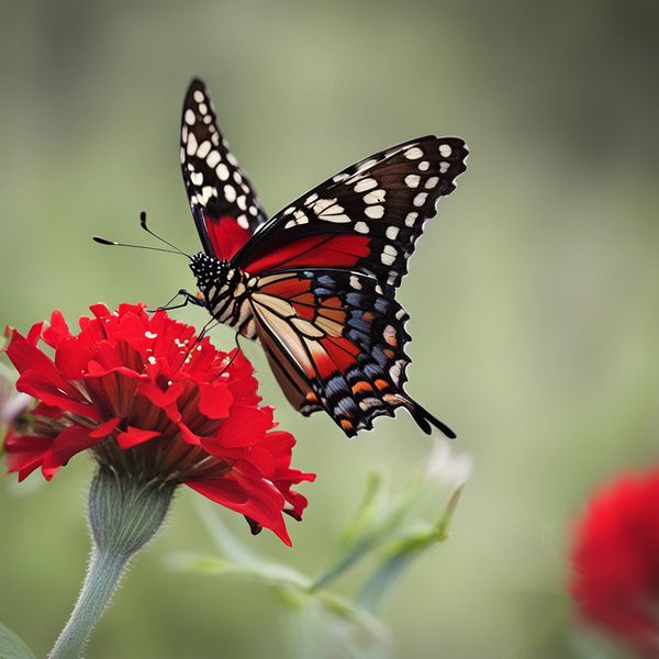 Resting Butterfly on Red Flower Print