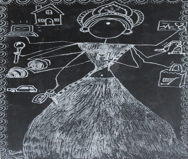 Warli Art Depicting multitask by Pallavi Sharma