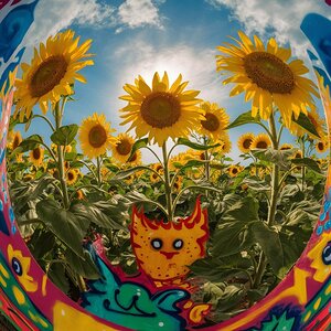 a vibrant and creative photo of a field of sunflo