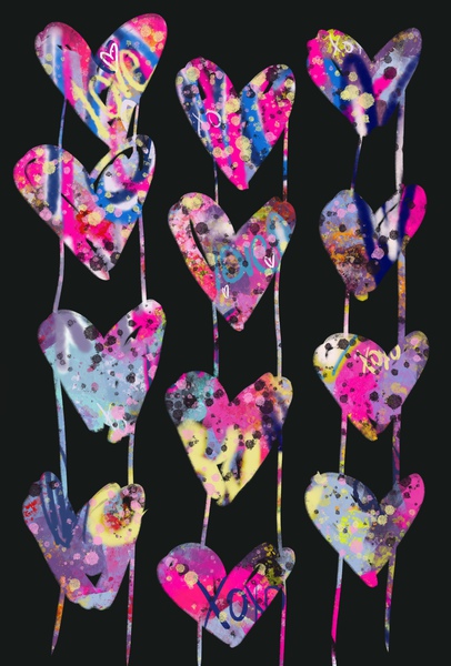 Black Multi hearts  Print