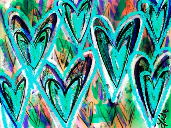 TEAL HEARTS by Lisa Shavelson