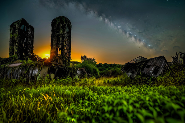 Abandoned farm reclaimed by Mother Nature Print