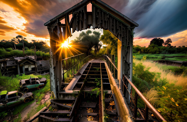 Last sunset for the coal trestle  Print