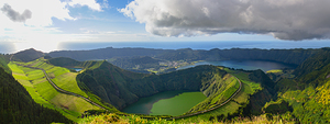 Panoramic view of Boca do Inferno with Lagoa do Santiago and Lagoa Azul on Sao Miguel island in Azores - PORTUGAL