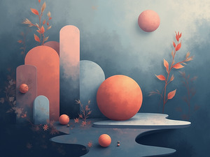 Abstract Geometric Spheres with Leaves – Modern Minimalist Art Print