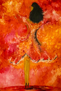 Dancing Lady Canvas Print: Vibrant Red & Orange Art Reproduction