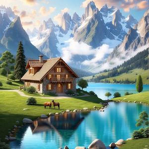 Wonderfull land with a lake and a House
