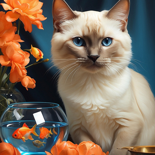 A strikingly elegant Siamese cat Print