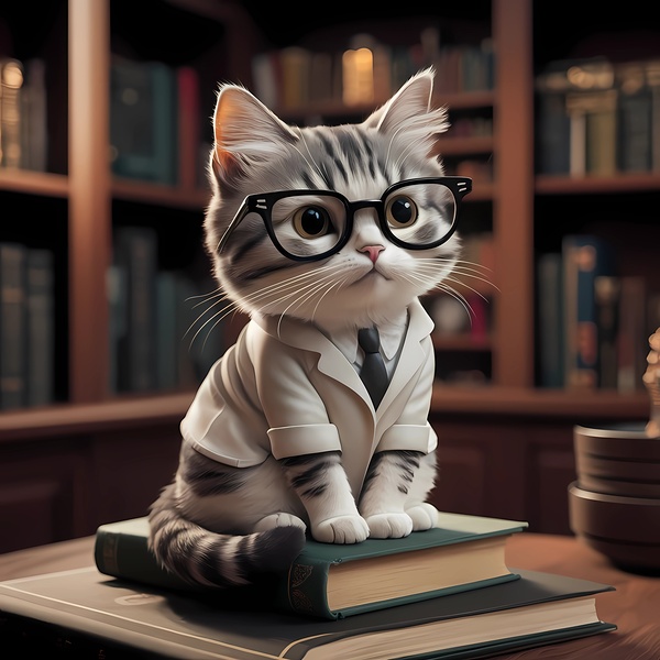 cat in the library by rassam