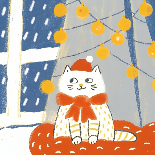 drawing cat celebrating christmas by rassam