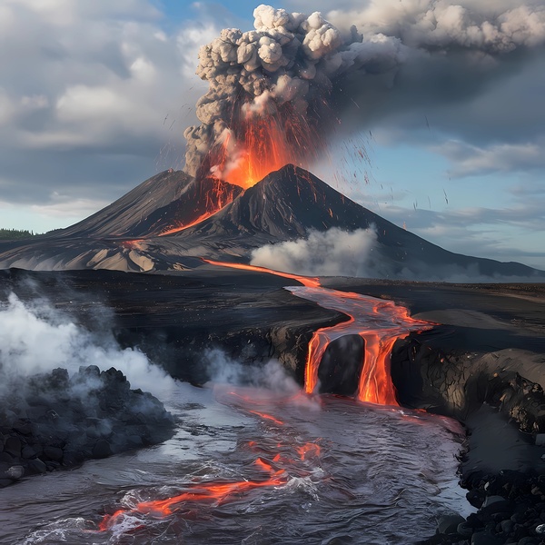 volcanic mountain eruption Print
