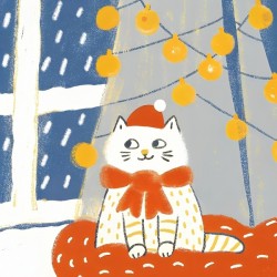 drawing cat celebrating christmas