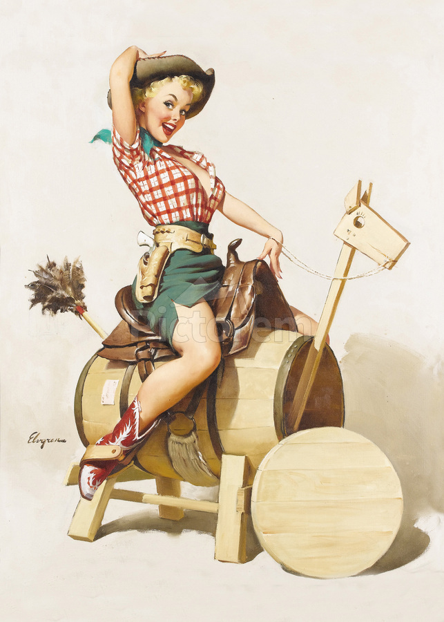 Cowgirl on Wooden Horse by vintagesupreme Wall Art