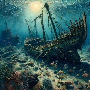 A long forgotten Viking ship in the ocean