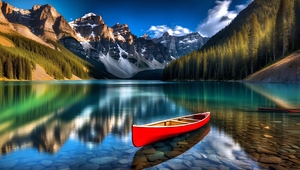 Red Canoe on Lake Moraine 3