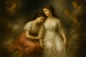 Sisters in Coral and White 