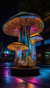 Art Deco Street Art. Neon Mushrooms 4